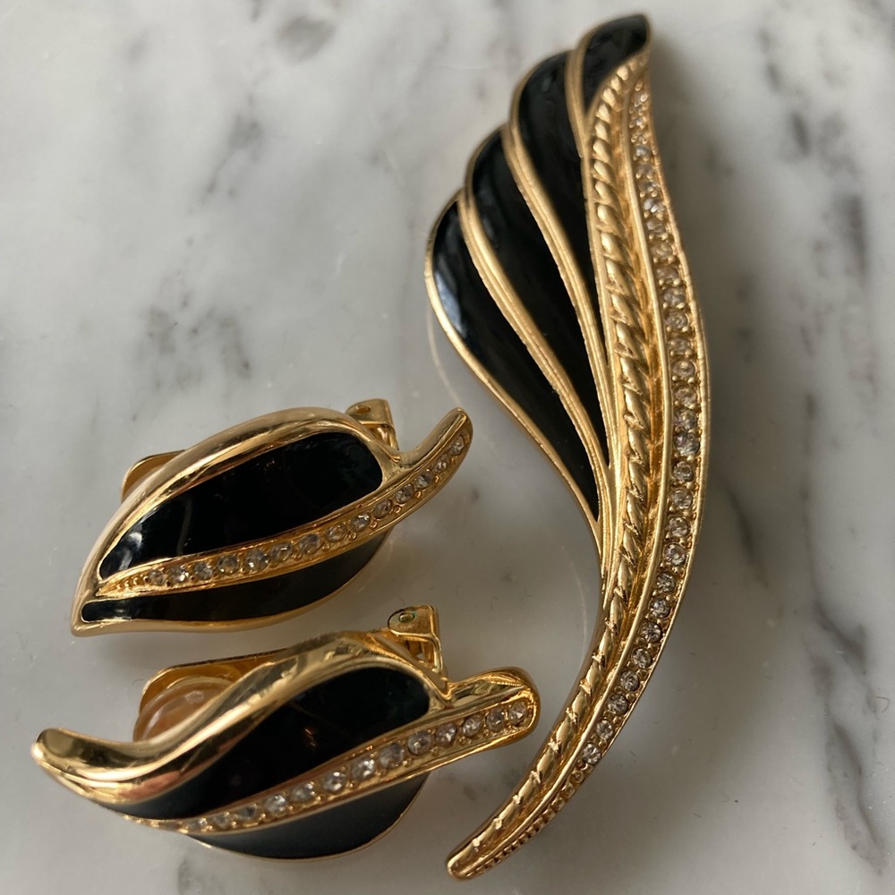 Signed Vintage Christian Dior Feather Brooch & Earings